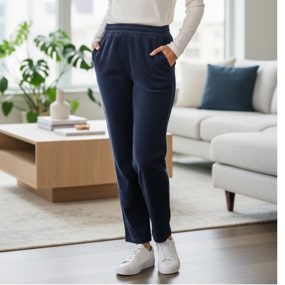 Lululemon Scuba Mid-Rise Wide-Leg Pant 7/8 Length Navy Velvet Cord Size 10
